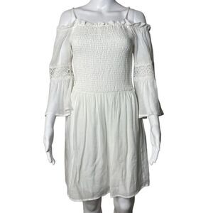 I.N. San Francisco Smocked Cold Shoulder Dress Paper White Size Medium